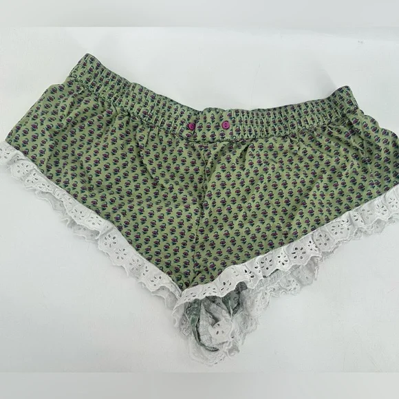 Anthropologie Eyelet Micro Pajama Shorts in Green Motif 100% Cotton - Picture 3 of 7
